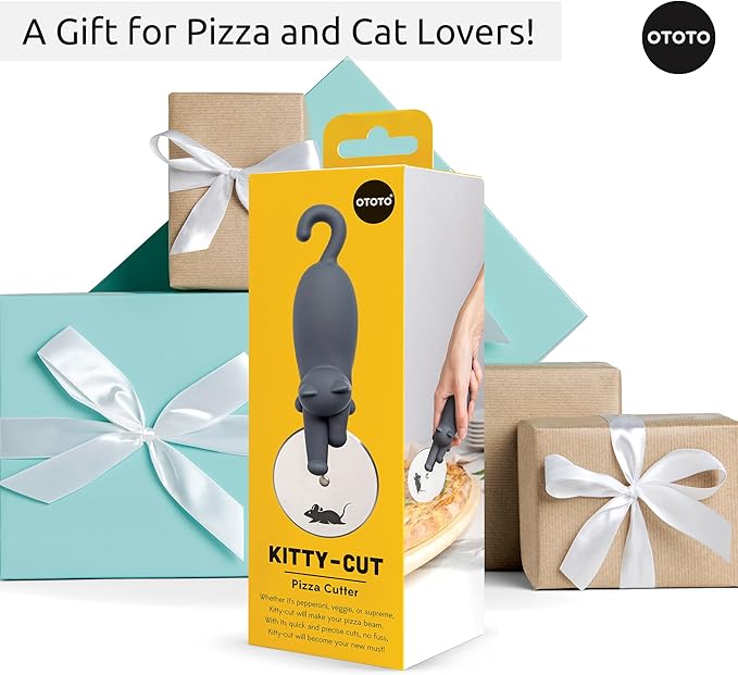 OTOTO Kitty Cut Pizza Cutter Wheel - Pizza Cutters Stainless Steel, Funny Kitchen Gadgets and Kitchen Gifts, Cat Gift for Women Cat Lovers