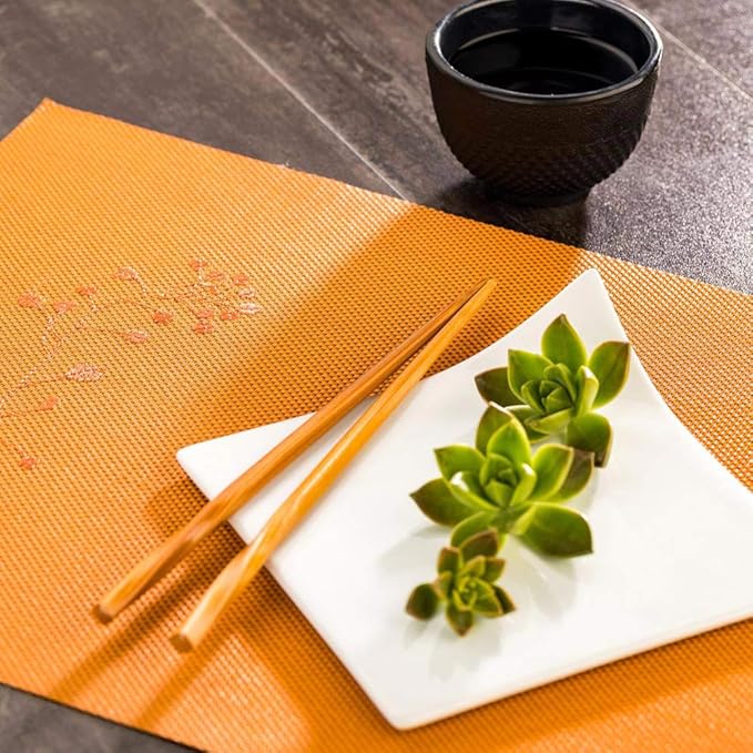 Restaurantware Carmel Mesh 16 x 12 Inch Table Placemats Set Of 6 Woven Washable Placemats - With Embroidered Blossoms No Stain Autumn Orange Kitchen Placemats Heat Tolerant Easy To Clean