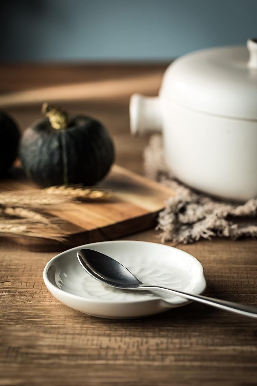 Spoon Rest for Stove Top, 5.3inch Ceramic Utensil Holder for Kitchen Counter, Large Cooking Spatula Rests for Ladles Tongs, White