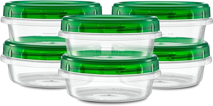 (8 Ounce 20 Pack) Twist cap Containers Clear Bottom With Green Top Screw on Lids Twist Top Food Storage Freezer Containers