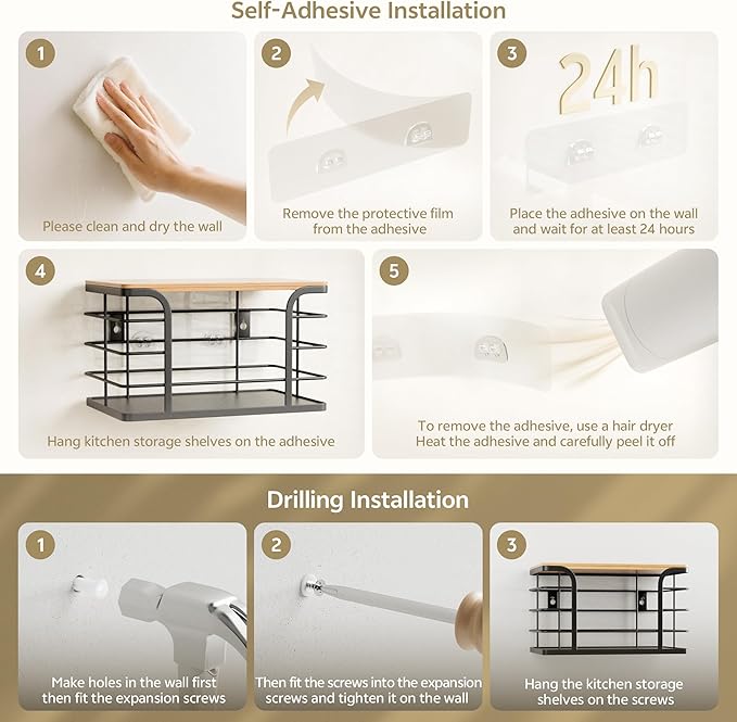 2 Pack Potato and Onion Storage Bin,Stackable Pantry Organizers and Storage with PP Liner and Bamboo Top,Kitchen Storage Organization Counter Basket for Fruits,Produce,Vegetable, Black