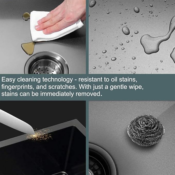 Black Farmhouse Sink 33 Inch,16 Gauge Undermount Single Bowl 304 Stainless Steel Farmhouse Kitchen Sink, 9 Inch Deep Apron Front Gunmetal Black Farm Sink with drain