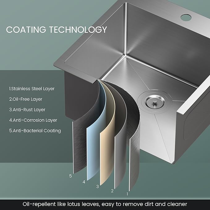 TORVA 15" Topmount Stainless Steel Kitchen Sink, 16 Gauge Single Basin Bar/Prep Sink, 9" Deep Brushed Finish