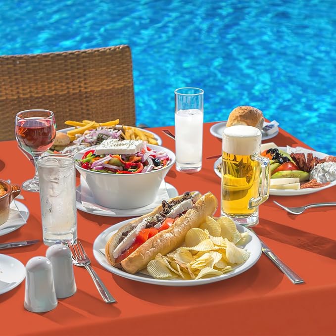 homing Rectangle Vinyl Tablecloth, Waterproof Spillproof Plastic Flannel Backed Table Cloth, Wipe Clean Table Cover for Dining, Buffet Parties and Camping (Rust, 54" x 78")