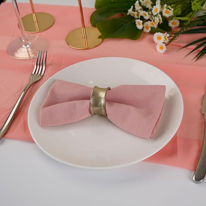 Solid Color Polyester Linen Blended Thin Dinner Cloth Napkins - Set of 12 (40 x 40 cm) - for Wedding Parties Events & Home Use (Blush)