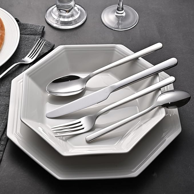 KINGSTONE Forged 20-Piece Silverware Set, 18/10 Stainless Steel Flatware Utensils Set for 4, Mirror Finish,Dishwasher Safe (Silver)