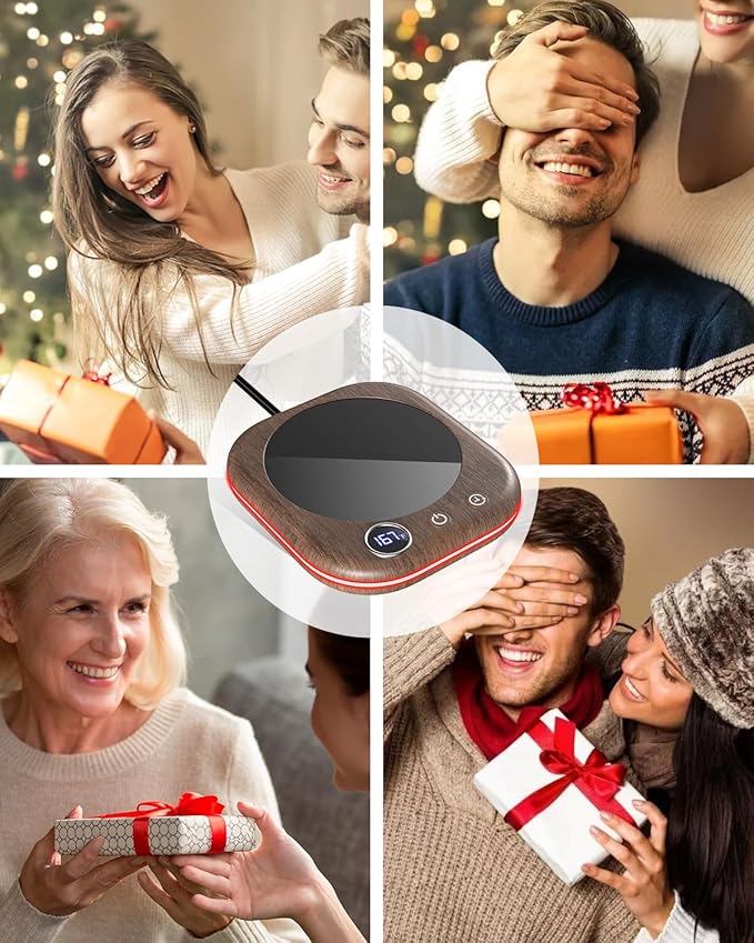 MQUPIN Mug Warmer, Coffee Mug Warmer for Desk- 3 Temp (113℉/131℉/167℉), 4 Hours Auto Off, Candle Warmer Plate with 1-12 Hours Timer, Coffee Accessories Keeping Beverage Warmer(Wood Grain)