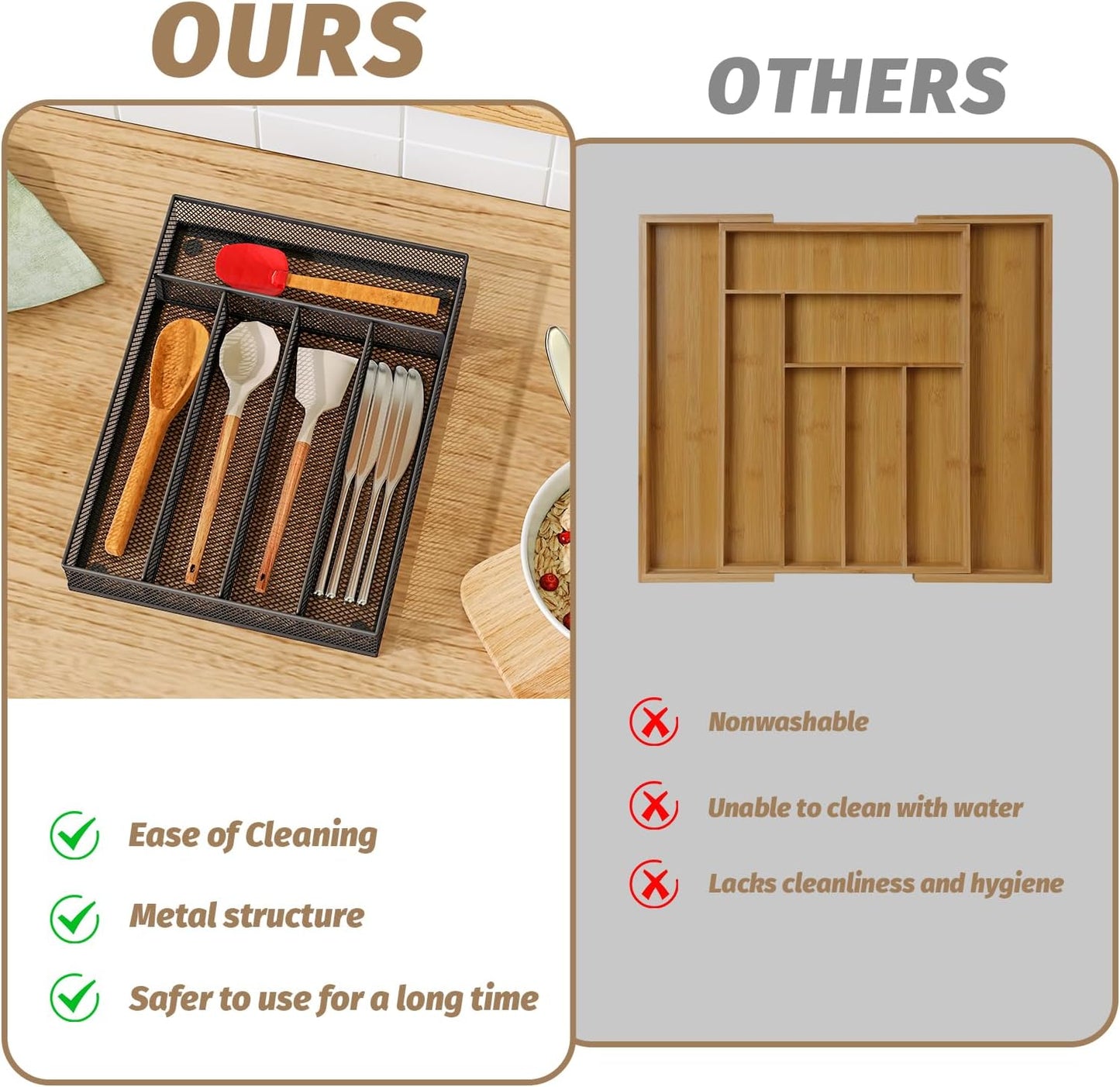 Silverware Organizer Metal Mesh, Small Drawer Organizer, Utensil Cutlery Tray for kitchen drawers, Flatware Organizer with 5 Compartment, Black(9.3"*12.6")