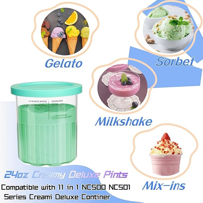 Compatible with Ninja NC500 NC501 Creami Deluxe Pints,24oz Creami Deluxe Containers,Ninja Creami Deluxe Pints and Lids 4 pack, Ninja Creami Deluxe Pint,Creami Deluxe Pint Containers