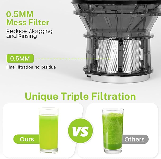 Kndko Cold Press Juicer, Premium Juicer Machines with 5.4" Extra Wide Feed Chute Juice Extractor Machine, High Juice Yield Slow Masticating juicer for Whole Vegetables & Fruits