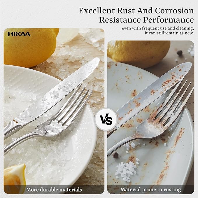 HIKAA 20-Piece Silverware Set for 4, Heavy Duty Stainless Steel Flatware Cutlery Set For Home Kitchen Restaurant Hotel, Kitchen Utensils Set, Mirror Polished, Dishwasher Safe