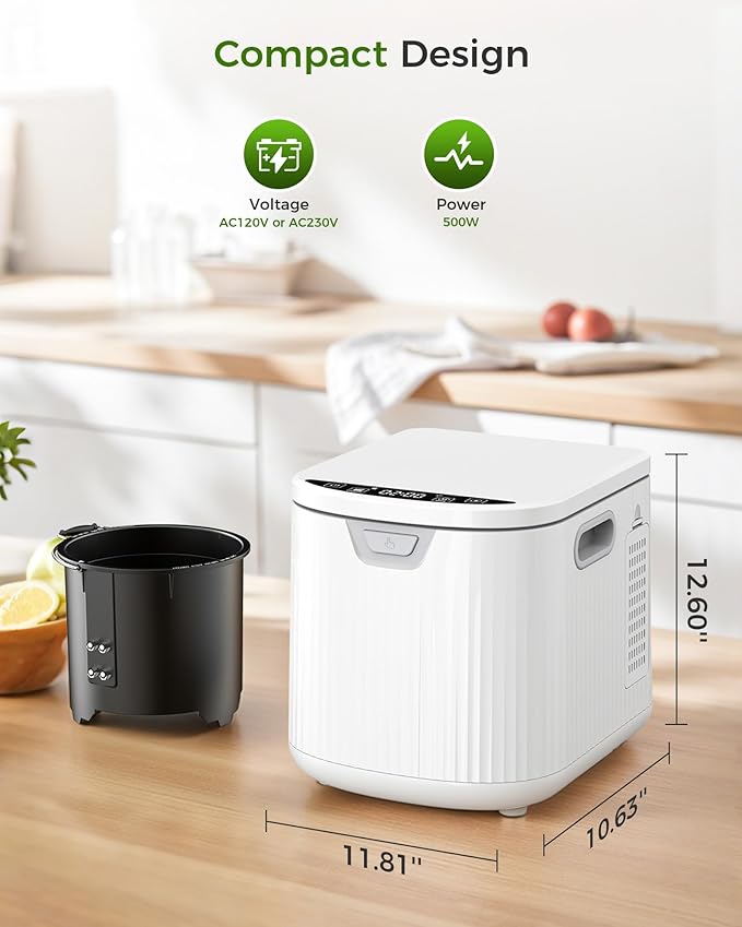 Electric Composter for Kitchen, 2.5L (Max 3.3L) Smart Countertop Compost Bin with Auto-Cleaning | Odorless | Low Noise | LED Display, Turns Food Waste to Fertilizer, Food Composter for Home