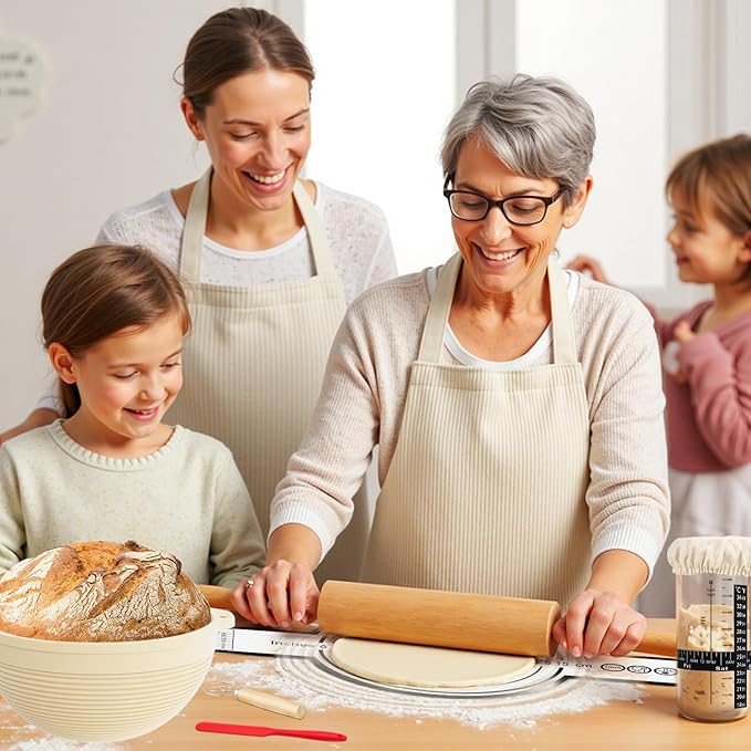 24 PCS Sourdough Starter Kit w/ 34oz Sourdough Starter Jar, Sourdough Bread Baking Supplies 9" Round & 10" Oval Silicone Banneton Bread Proofing Baskets & Baking Tools Set, Ideal Gift for Baking Gift