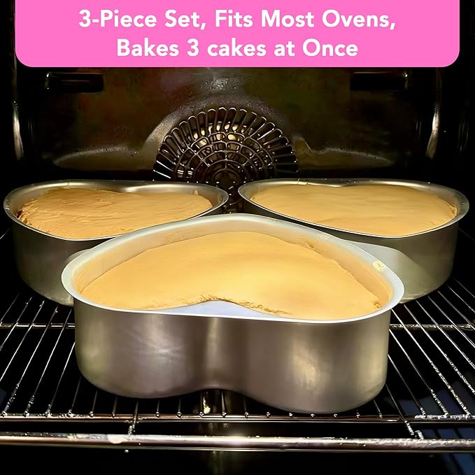3-Pack 8-Inch Heart Shaped Cake Pans, Durable Anodized Aluminum Pans with Fixed Bottom, Ideal for Baking, DIY Projects, Birthdays & Weddings, Heart Pans Chiffon Cake Mold for Oven Baking