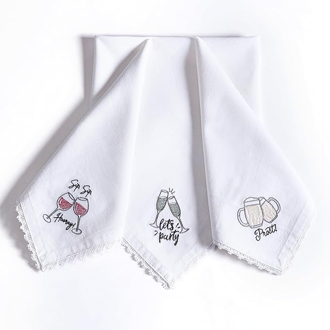 Bedding Craft Cotton Cloth Dinner Napkins Set of 12 – 18x18 Embroidered Motif with Decorative Lace Edges – Machine Washable Fabric Napkins for Weddings, Baby Showers, Christmas & Easter