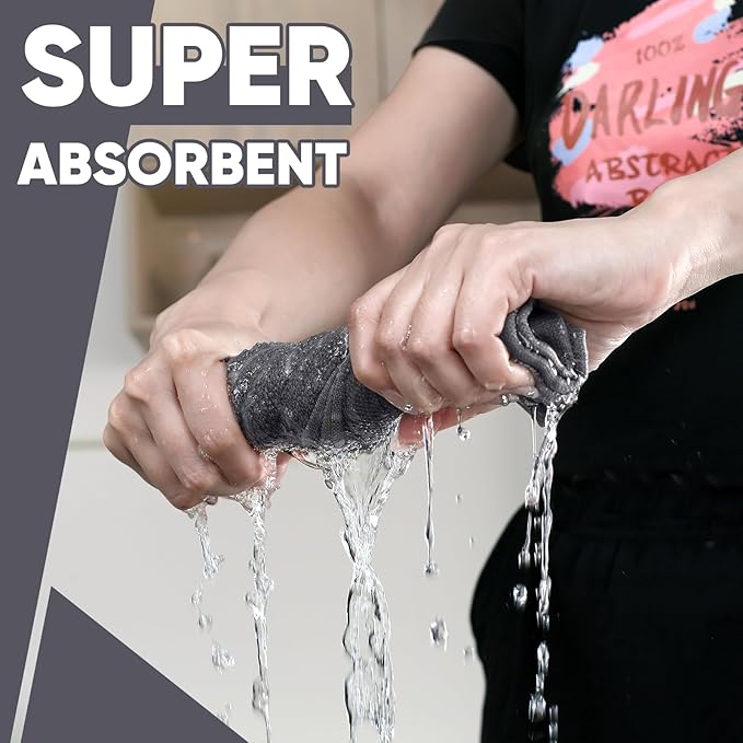 Oven Mitts Kitchen Towels Dishcloths with Pot Holders Sets 12PCS, Dish Towels Sets, Oven Gloves Pot Pads Heat Resistant 500 Degrees with Non-Slip Silicone Surface for Cooking Baking Grilling-Gray