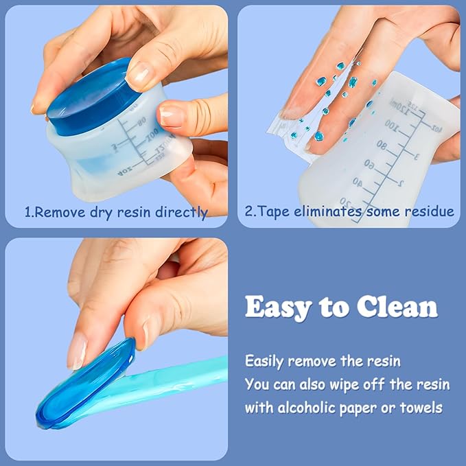 Silicone Measuring Cups Set 600ml/20oz Accurate Scale & 125ml/4.4oz Thickened Reusable Silicone Cups for Resin Molds Silicone Stirring Stick DIY Resin Art Craft Supplies Resin Accessories