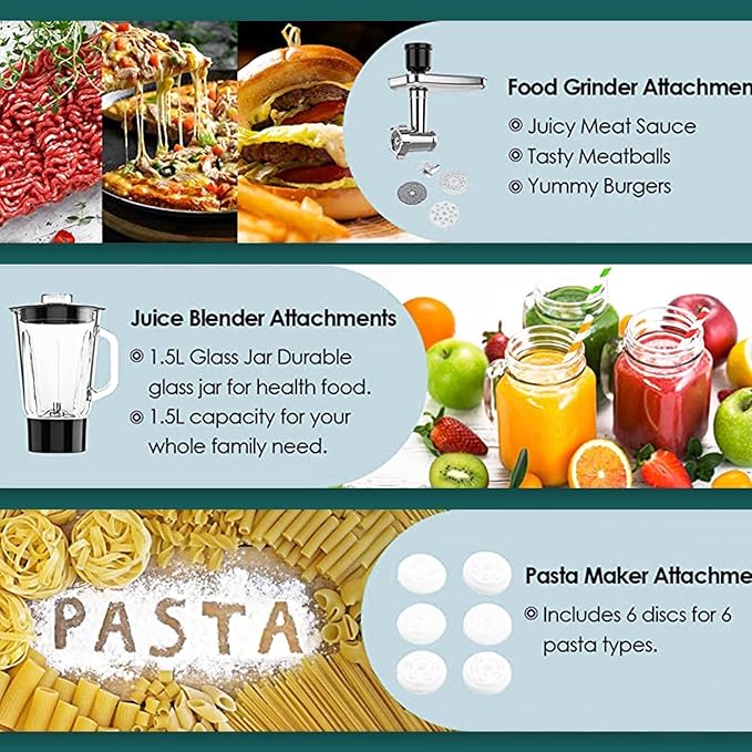 COOKLEE 6-IN-1 Stand Mixer, 8.5 Qt. Multifunctional Electric Kitchen Mixer with 9 Accessories for Most Home Cooks, SM-1507BM, Ruby Red