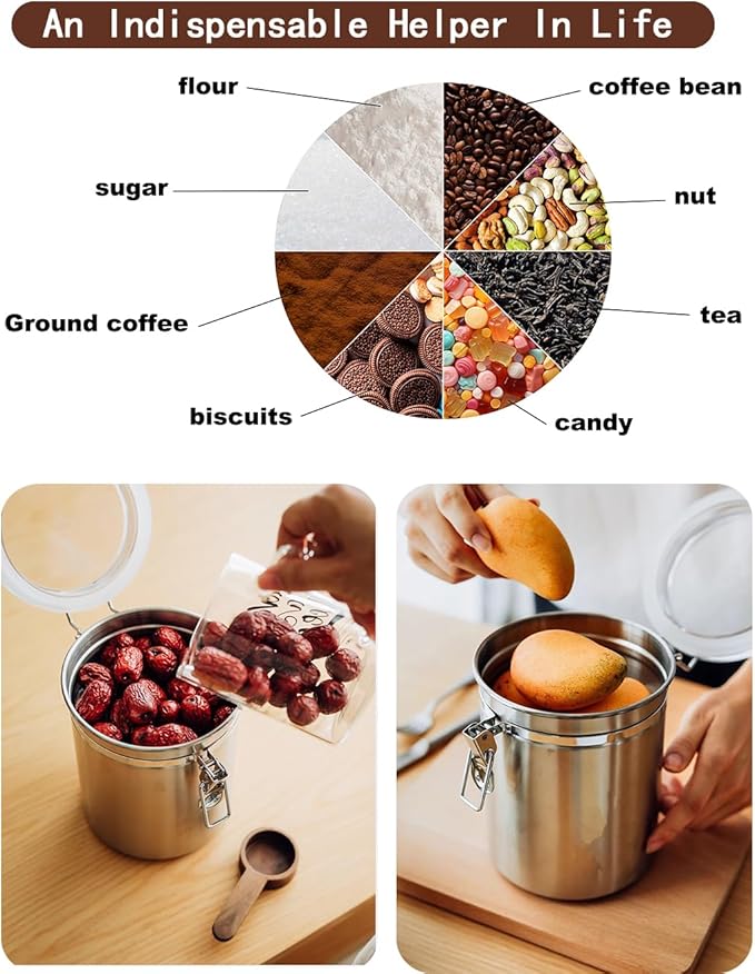 Stainless Steel Food Container with Clear Lids Airtight Storage Container Stackable Small Canisters Kitchen Pantry Storage for Cereal, Snacks, Candy, Herbs, Spices, Sugar, Tea (Silver)