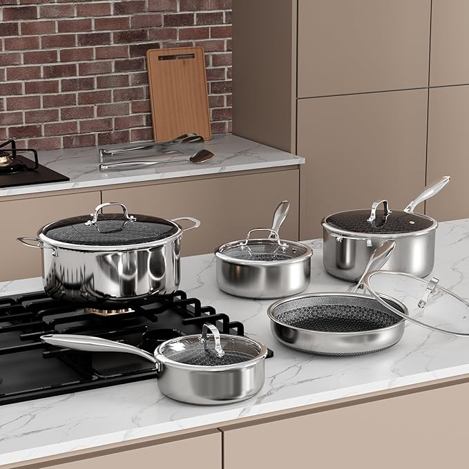 15-Piece 5 Ply Stainless Steel Cookware Set with Lids, Pots and Pans Set Non Stick, Non-Toxic, for Induction, Oven, Dishwasher Safe, RV Essentials, Kitchen Appliances