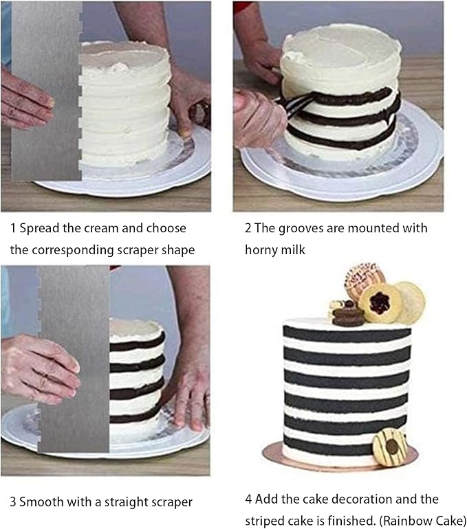 3 Pieces 8.7 Inche Stainless Steel Cake Scraper,Double Sided Patterned Edge Stripe Edge Smoother Scraper Cake Decorating,Cake Decorating Comb Cake Scraper (3, 3)