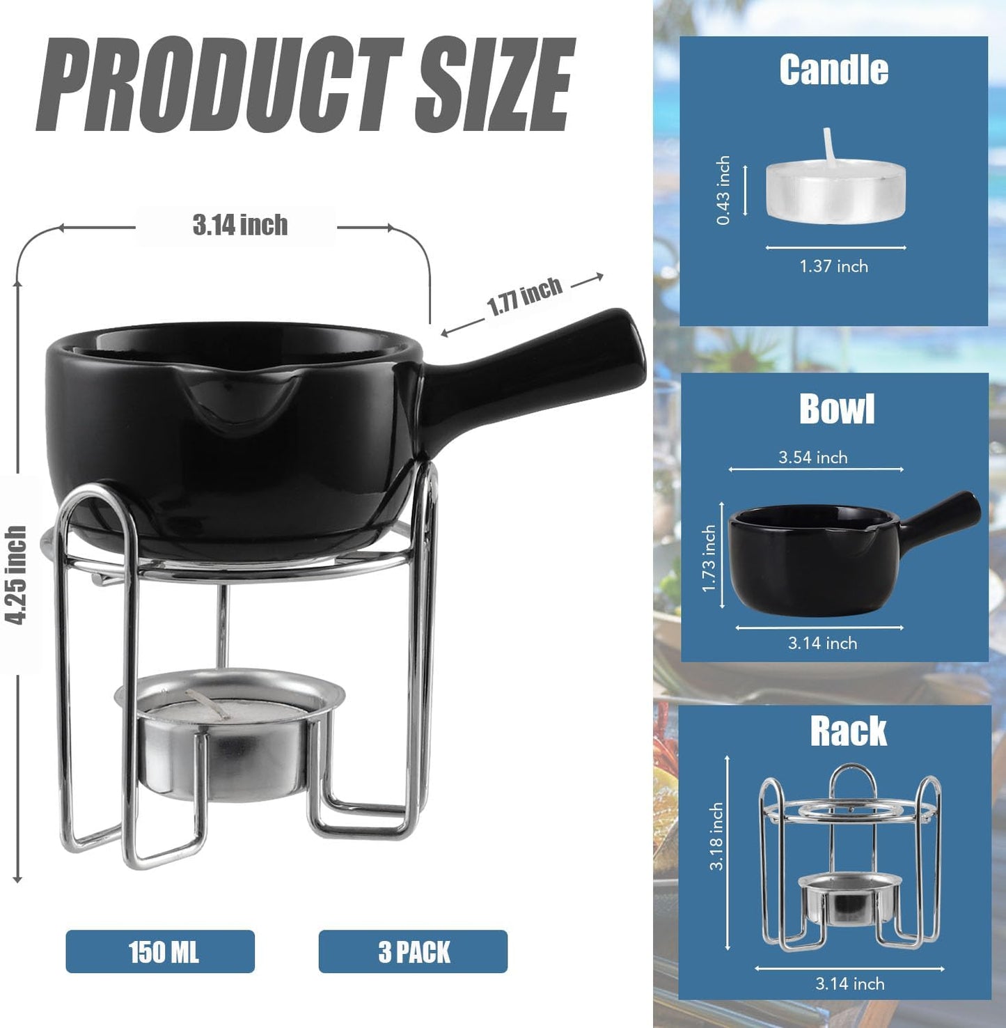 Artestia Butter Warmer for Seafood Set of 4, Ceramic Lobster Butter Warmers with 4 Pieces Tealight Candles for Melting Butter, Chocolate, with Handle, Dishwasher Safe, Black