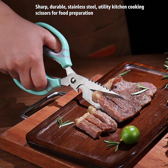 Kitchen Scissors, 9-Inch Heavy Duty Multipurpose Food Cutting Shears, Detachable Dishwasher Safe, Sharp Serrated Blade, Ergonomic Non-Slip Handle for Food, Meat, Herbs, Green