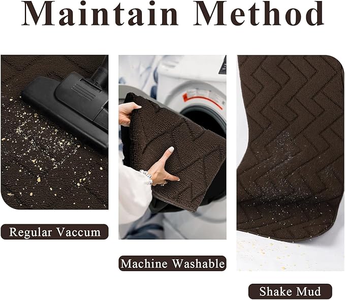 hicorfe Kitchen Rugs and Mats Sets,Super Absorbent Polypropylene Non-Slip Rug,Soft Comfort Floor Mat,Washable for Kitchen,Hallway,Office,Sink,Laundry(24" x 71",Coffee)