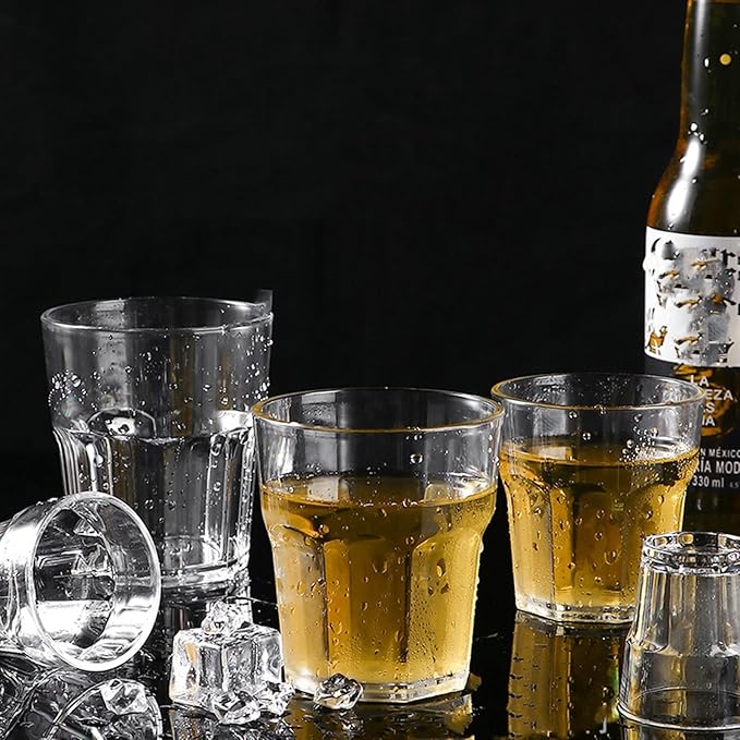 16 Pack 8 oz Plastic Drinking Glasses, BPA Free Unbreakable Juice Cups, Stackable Clear Beverages Iced Hot Tea Glassware for Cocktail, Soda Beer Tumbler Cup Dishwasher Safe