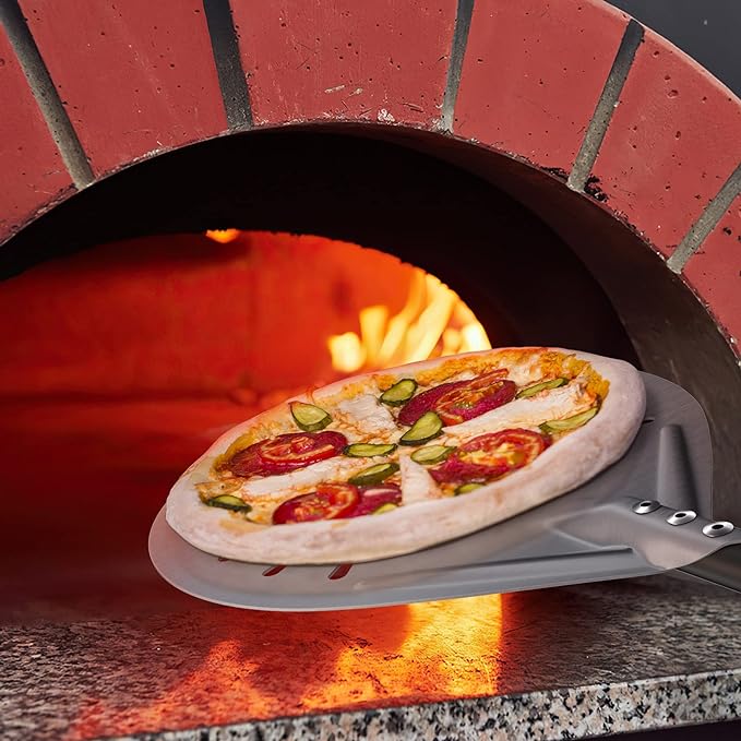 Aluminum Turning Pizza Peel, 9 Inch Pizza Turning Peel with Detachable 33 or 48 Inch Long handle, Luxury Pizza Paddle for Baking Homemade Pizza Bread