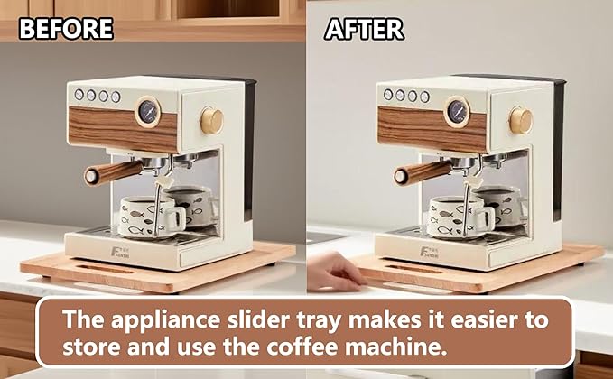 Appliance Slider Tray for Coffee Maker Kitchen Rolling Tray for Countertop Wood Coffee Slider Tray with Rubber Wheels Organization Accessories