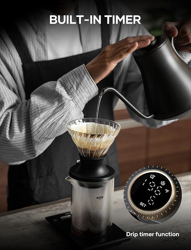 Cocinare FLOW M9 Gooseneck Electric Kettle with Precise ±1℉ Temperature Control for Pour-over Coffee and Tea, Stainless Steel Interior, Quick Heating Electric Kettle for Boiling Water (Goya Black)