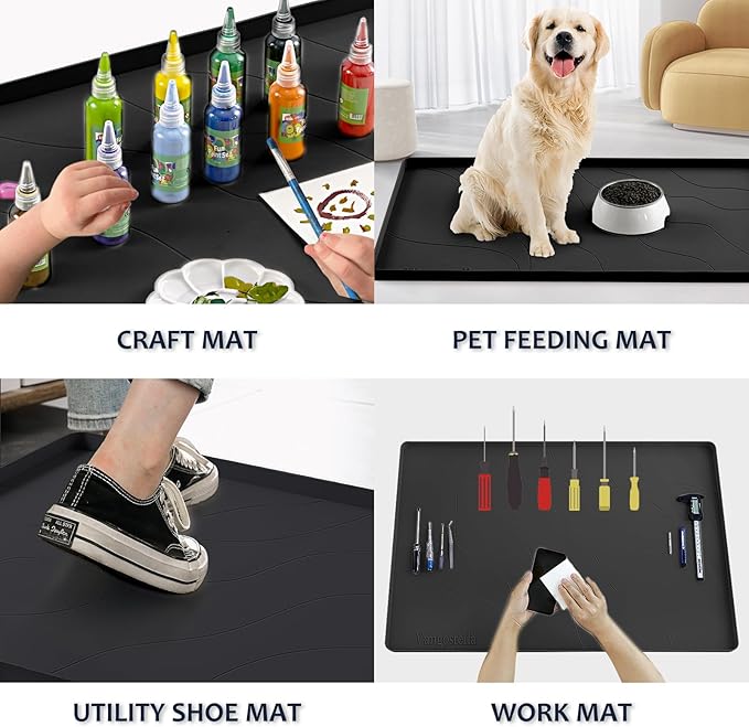 Heavy Duty Silicone Under Sink Mats for Kitchen Waterproof 19" x 19", Extra Thick Under Sink Rubber Mat Drip Tray, Raised Edge Under Sink Liner,Prevent Drips, Leaks, Spills,Black