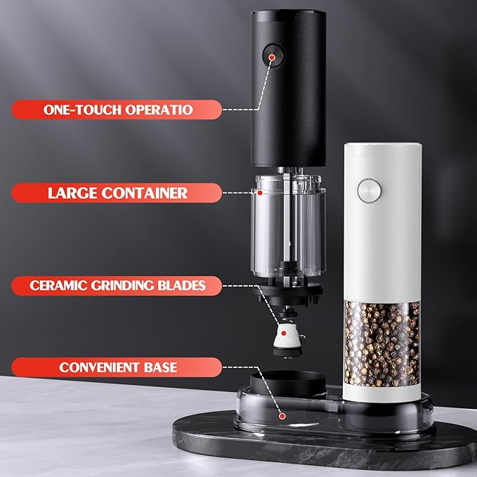 Electric Salt and Pepper Grinder Set Automatic Grinder for Kitchen Battery Pepper Mill Shakers Adjustable Coarseness Upgraded Larger Capacity with Led Christmas Gifts for Women