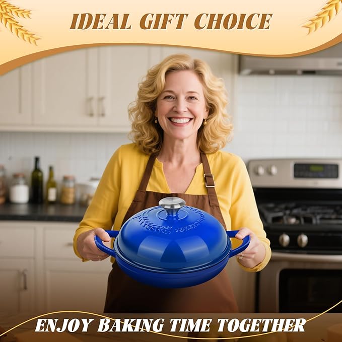 Dutch Oven Bread Baking Pot with Lid 6QT Enameled Cast Iron Oven, Gradient Blue Design & Sourdough Kit (Silicone Sling) for Artisan Bread Making