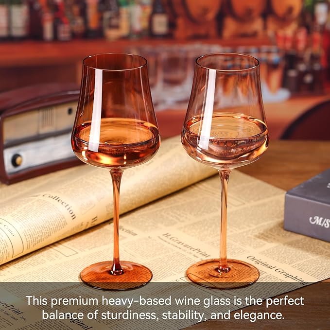 Brown Wine Glasses Set of 6-18oz Hand Blown venus Wine glasses - Unique Gift for Birthday,Wedding, housewarming