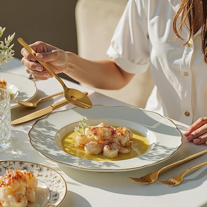 KINGSTONE Gold Silverware Set, 40 Piece Flatware Cutlery Set for 8, 18/10 Stainless Steel Silverware Mirror Polished Dishwasher Safe for Home, Restaurant, Wedding, Party(Gold, 40 pieces for 8)