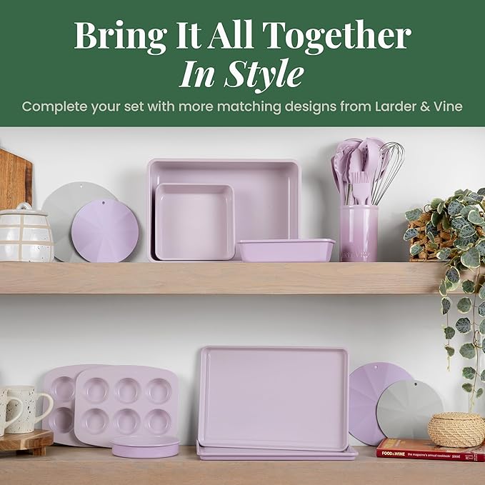Larder & Vine 8-Piece Bakeware Set | Non-Stick Baking Set with Ceramic Finish | PFAS, PFOA, PTFE, and BPA Free Baking Essentials | Baking Sheets, Muffin Tins and Assorted Baking Pans | Lavender