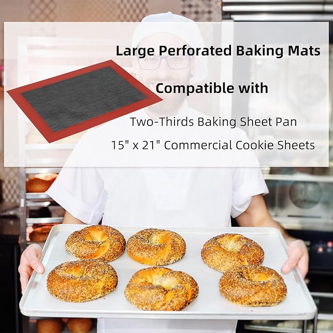 Perforated Silicone Baking Mat for Two-Thirds Size Pan, Non-Stick Eclair Baking Mat for 15x21 Big Sheet, Reusable Cookie Sheet Liner for Two Thirds Sheet Pans for Sugar Cookies 1 PCS