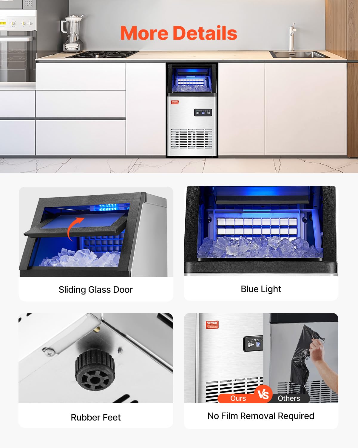 VEVOR Commercial Ice Maker Machine, 100lbs/24H Ice Maker Machine with 16lbs Storage Capacity, 36 Ice Cubes in 15 Minutes, LED Digital Display Freestanding Self-Cleaning for Bar Office Restaurant