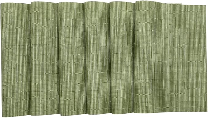 SHACOS Placemats Set of 4 Woven Vinyl Place Mats for Dining Table Wipe Clean Non Slip Table Mats (4, Olive Green)