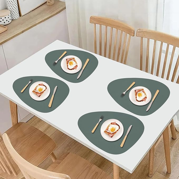 Faux Leather Placemats Set of 6 Reversible,Round PU Placemat for Dining Table,Waterproof Table Mats Heat Resistant Wipeable Anti Slip Washable,Modern Table Protectors(Green and Grey)
