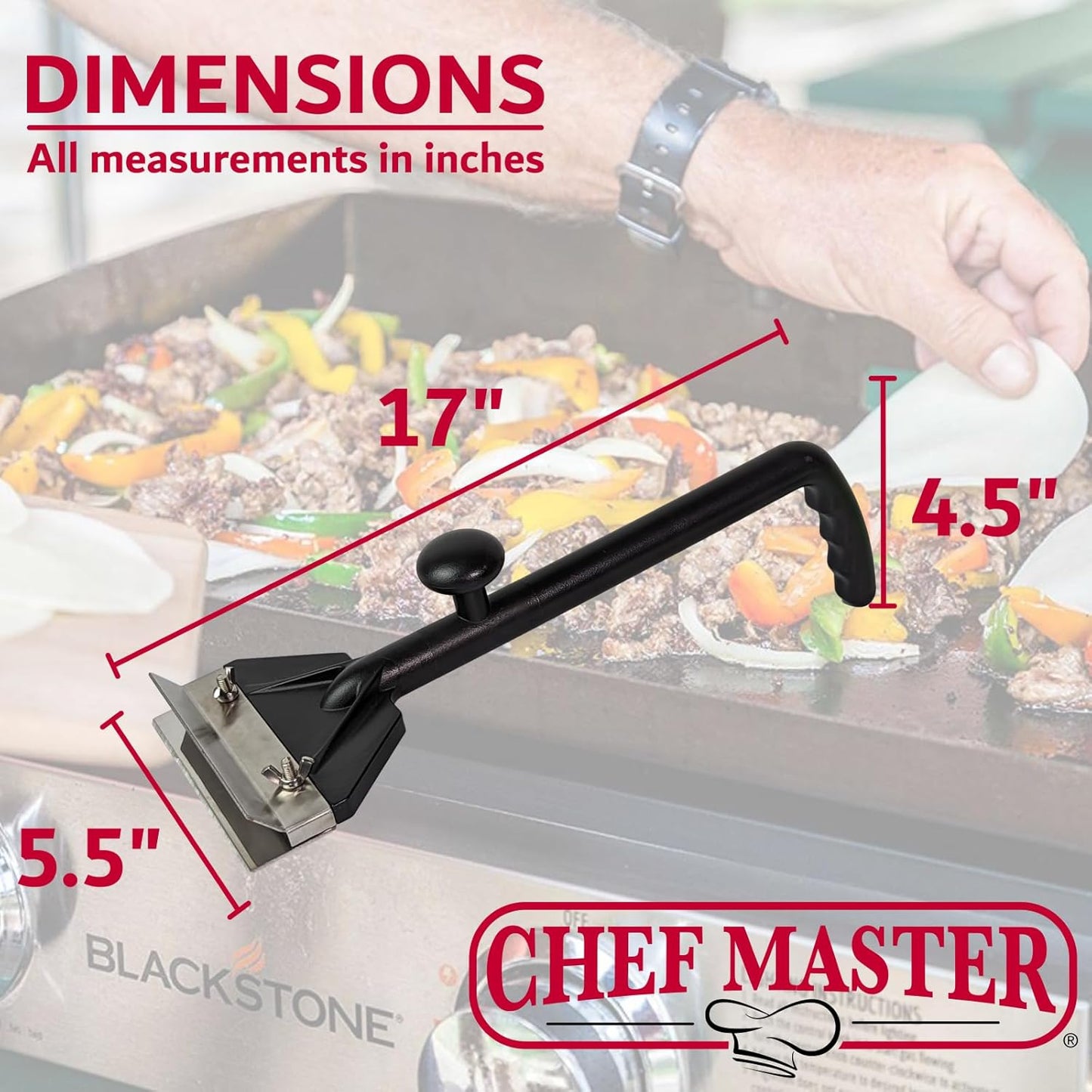 Chef Master Griddle & Flat Iron Grill Scraper, Commercial Blackstone Griddle Scraper, Flat Top Grill, Blackstone Accessories, Removes Grease, Food Debris for Diners, Restaurant & Food Truck - 90254