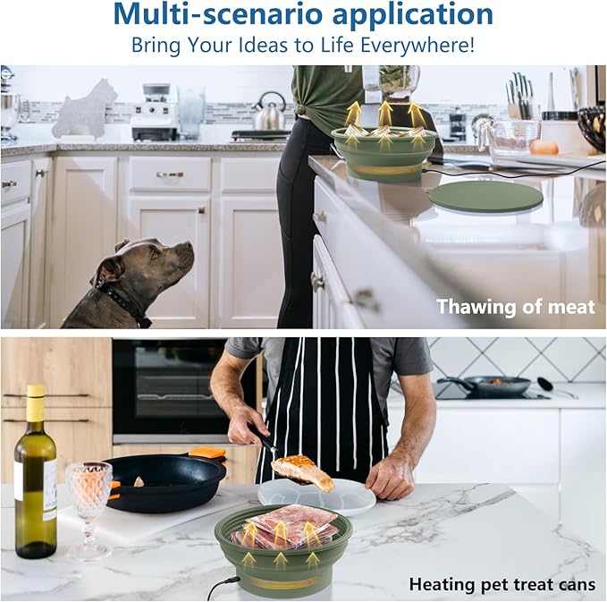 Electric Heating Bread Proofing Basket, Sourdough Starter Warmer - 4 Heat Settings, Foldable 9-Inch Sourdough Starter Kit, Silicone Banneton Basket-Multipurpose for Warming Pet Food, Green