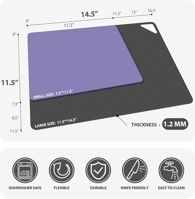 WK Flexible Plastic Cutting Boards for Kitchen Set of 10, Plastic Cutting Mats with Hole, Color Coded Cutting Board, Nonslip, BPA Free, Dishwasher Safe, Multi Size