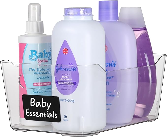 Clear Plastic Storage Bins with Labels and Marker, Perfect for Kitchen Organization or Pantry Organization and Storage, Medium Fridge Organizer and Cabinet Organizers Storage Bins