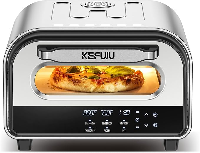 Pizza Oven Indoor, Makes 12 Inch Pizzas in 90s at 850°F, Countertop Electric Pizza Oven with Continuous Baking Without Reheating, Pizza Cooker with 6 Preset Modes, Pizza Stone & Peel Included