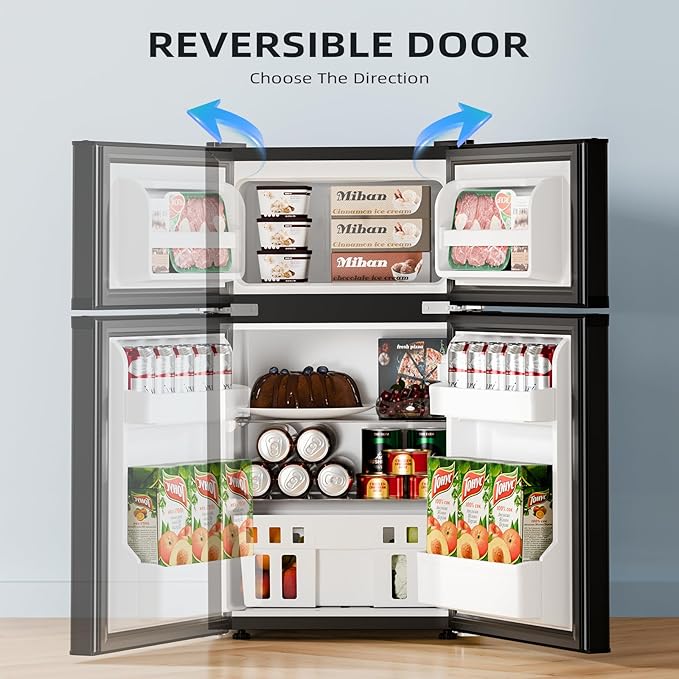 Antarctic Star 3.2 Cu.Ft,Mini Refrigerator with Freezer,Double Door Mini Fridge,Compact Refrigerator,Adjustable Thermostat,Mini Refrigerator for Bedroom/Office/Dorm/Kitchen(BLACK)