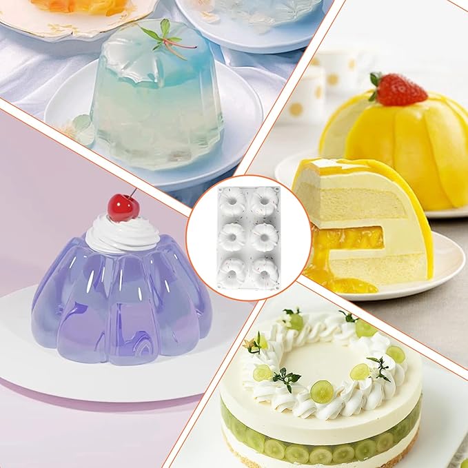 2Pcs Mini Bundts Cake Pan 6-Cavity Non-stick Safe Food-grade Reusable Silicone Baking Molds for Cupcakes, Donuts, Muffins, Cornbread, Brownies, Jellies