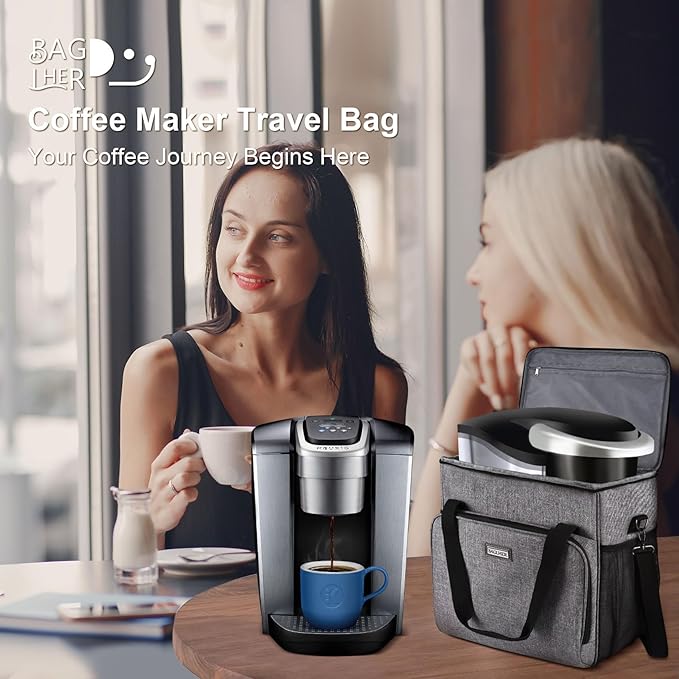 BAGLHER Coffee Maker Travel Bag Compatible with Keurig K-Classic、Keurig K-Elite、Keurig K-Compact or Other Accessories, Portable Coffee Maker Case with Shoulder Strap for Travel, Grey